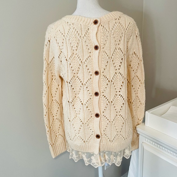 Hinge Button Back Lace Trim Sweater - Picture 7 of 10